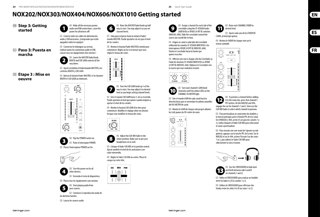 Behringer NOX202/NOX303/NOX404/NOX606/NOX1010 Getting started, ES Paso 3 Puesta en marcha FR Etape 3 Mise en oeuvre 