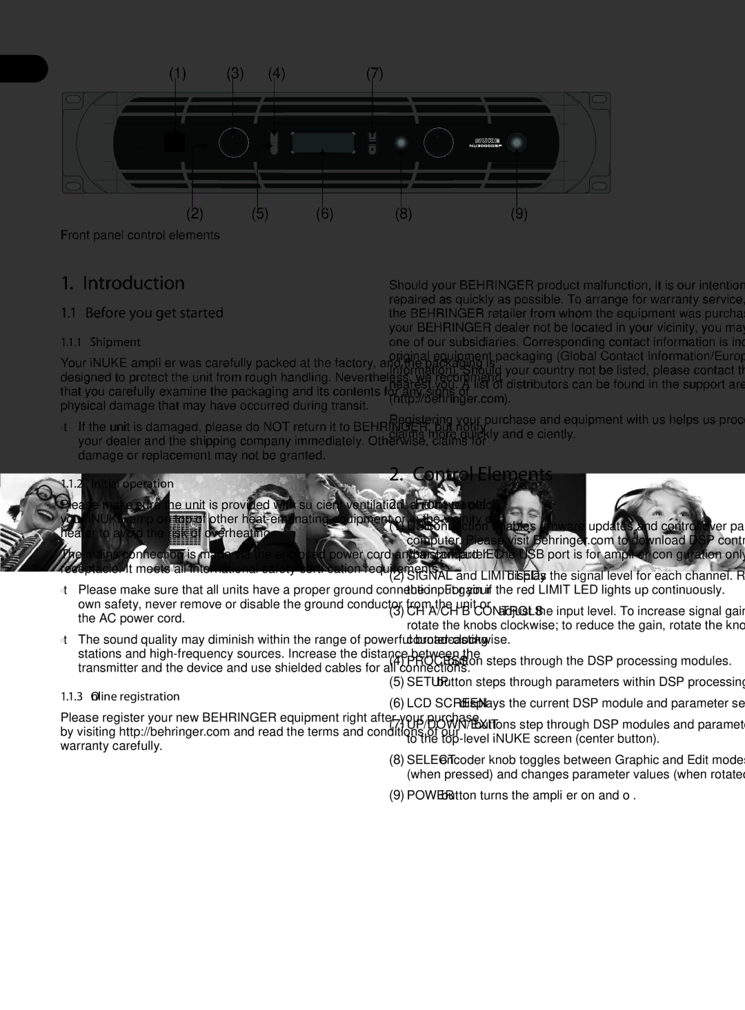 Behringer NU3000DSP, NU6000DSP, NU1000DSP user manual Introduction, Control Elements, Before you get started, Front panel 