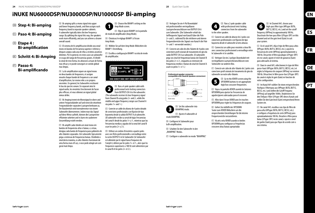 Behringer INUKE NU6000DSP/NU3000DSP/NU1000DSP Bi-amping, FR Choisissez le réglage BIAMP1 à lécran Amp Mode, Your system 