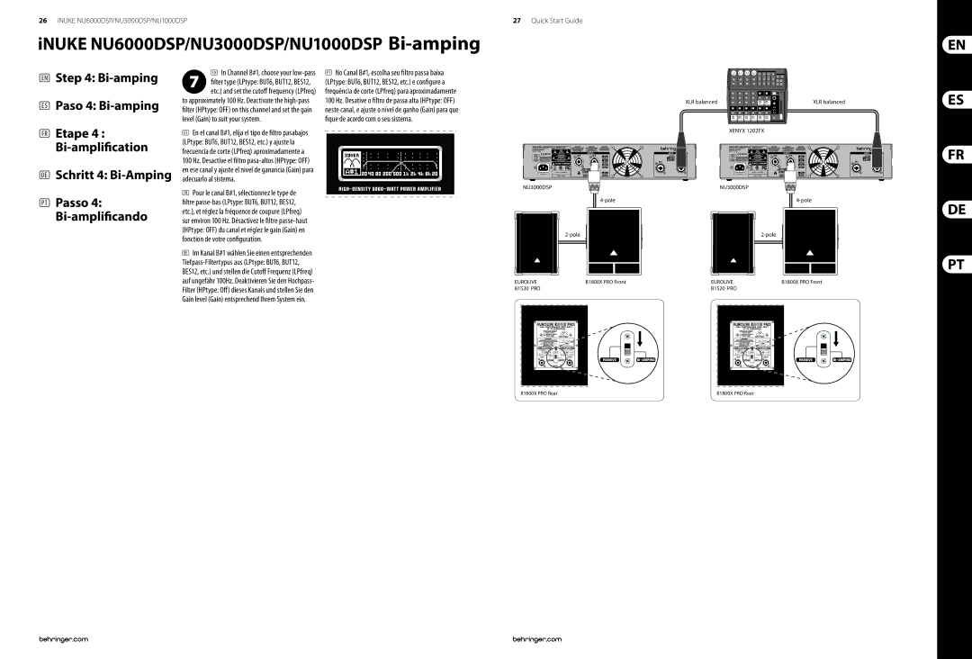 Behringer NU6000DSP/NU3000DSP/NU1000DSP manual XLR balanced Pole, B1520 PRO Pole 