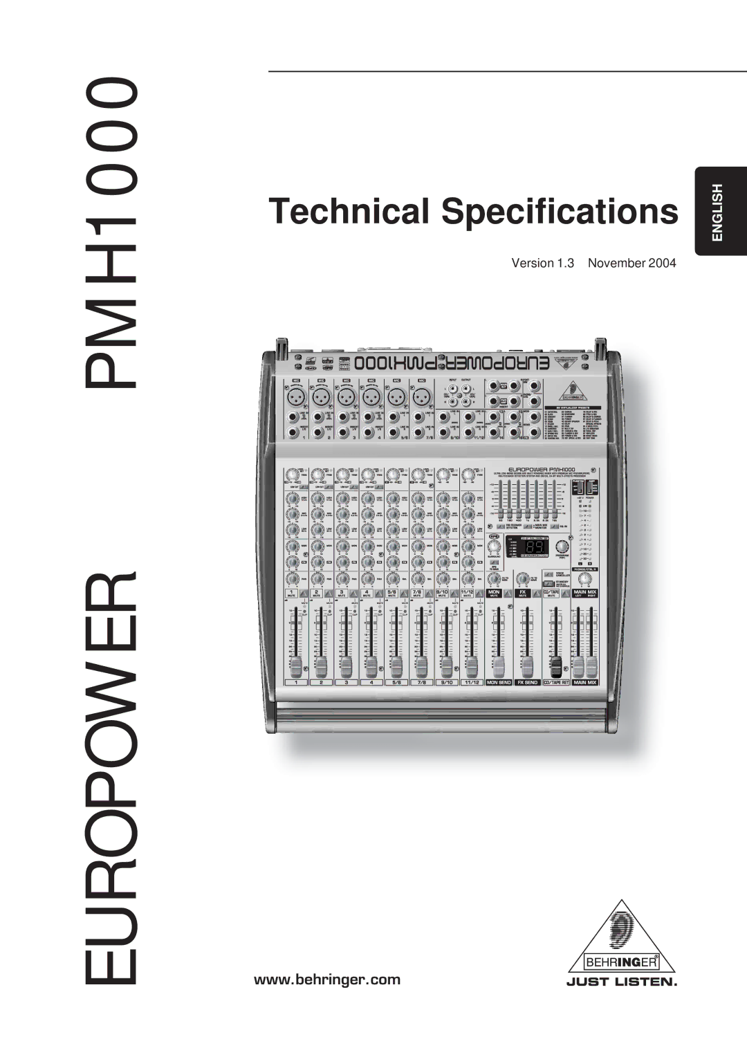 Behringer technical specifications Europower PMH1000 