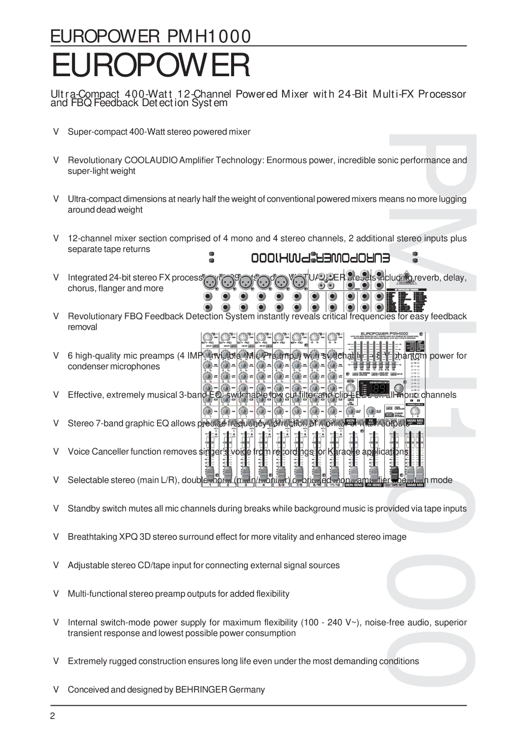 Behringer PMH1000 technical specifications Europower 