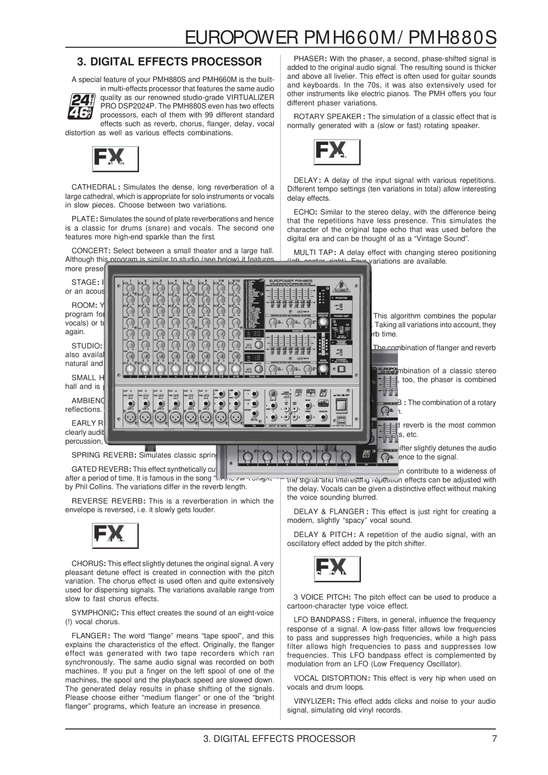 Behringer PMH660M/PMH880S user manual Digital Effects Processor 