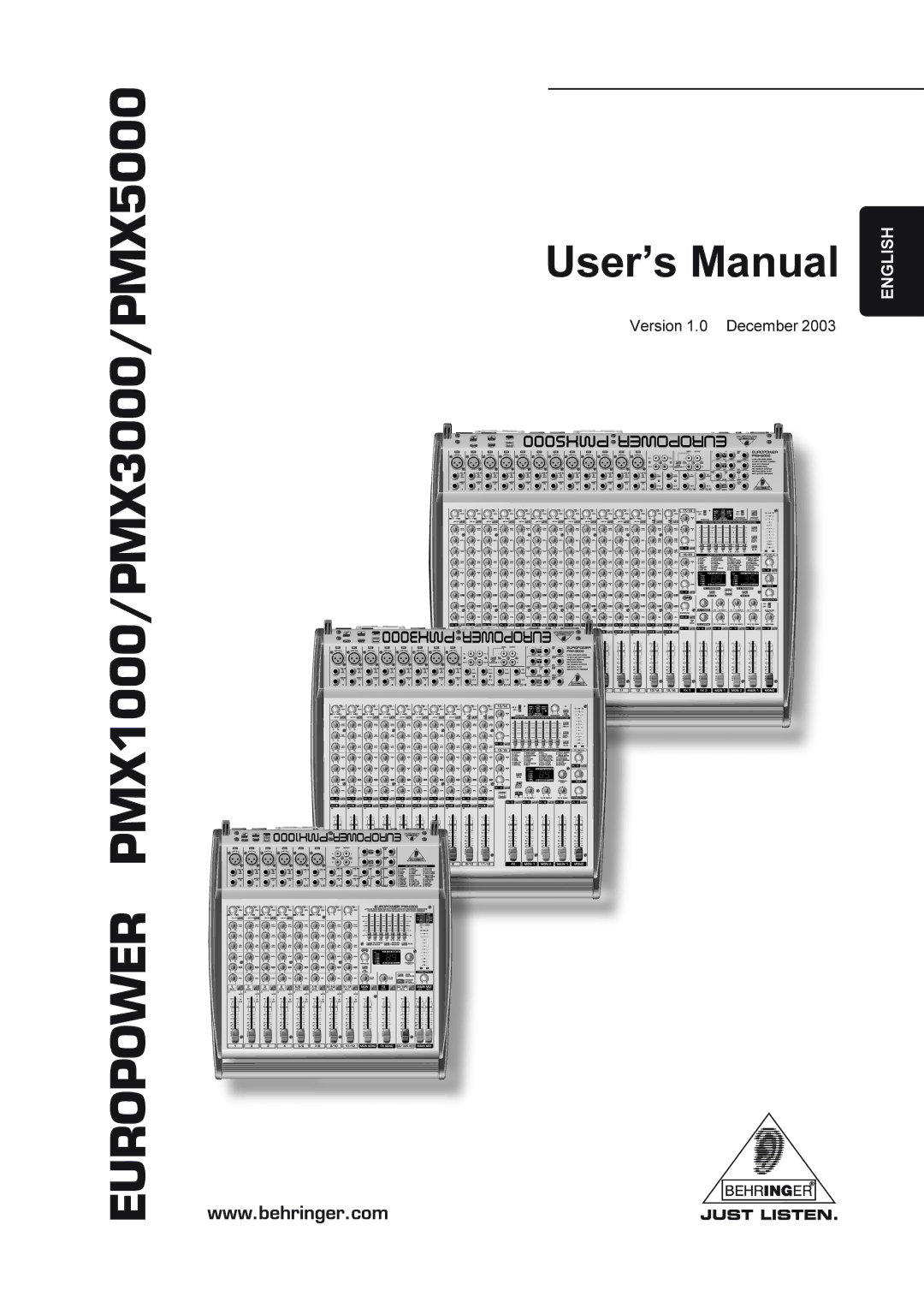 Behringer manual Europower PMX1000/PMX3000/PMX5000, Version 1.0 December 