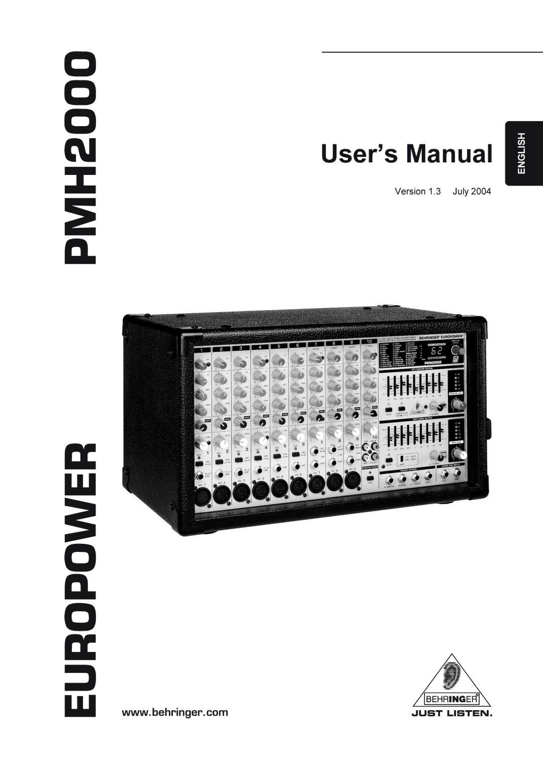 Behringer Power Mixer manual Europower PMH2000, Version 1.3 July 