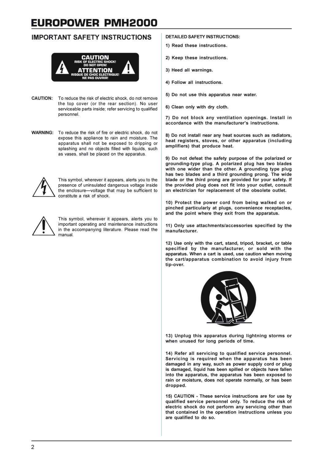 Behringer Power Mixer manual Important Safety Instructions, Detailed Safety Instructions 