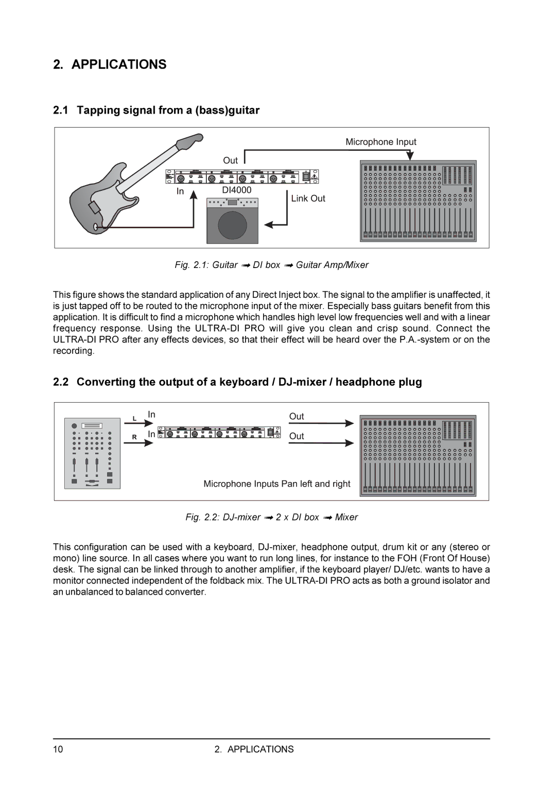 Behringer PRODI4000 user manual Applications, Tapping signal from a bassguitar 