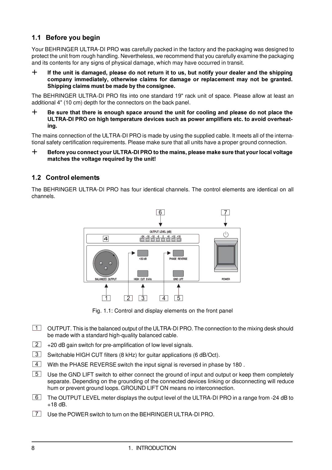 Behringer PRODI4000 user manual Before you begin, Control elements 