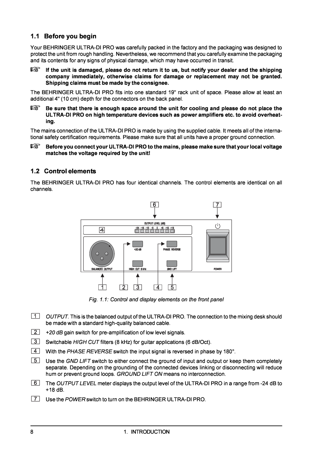 Behringer PRODI4000 user manual Before you begin, Control elements 
