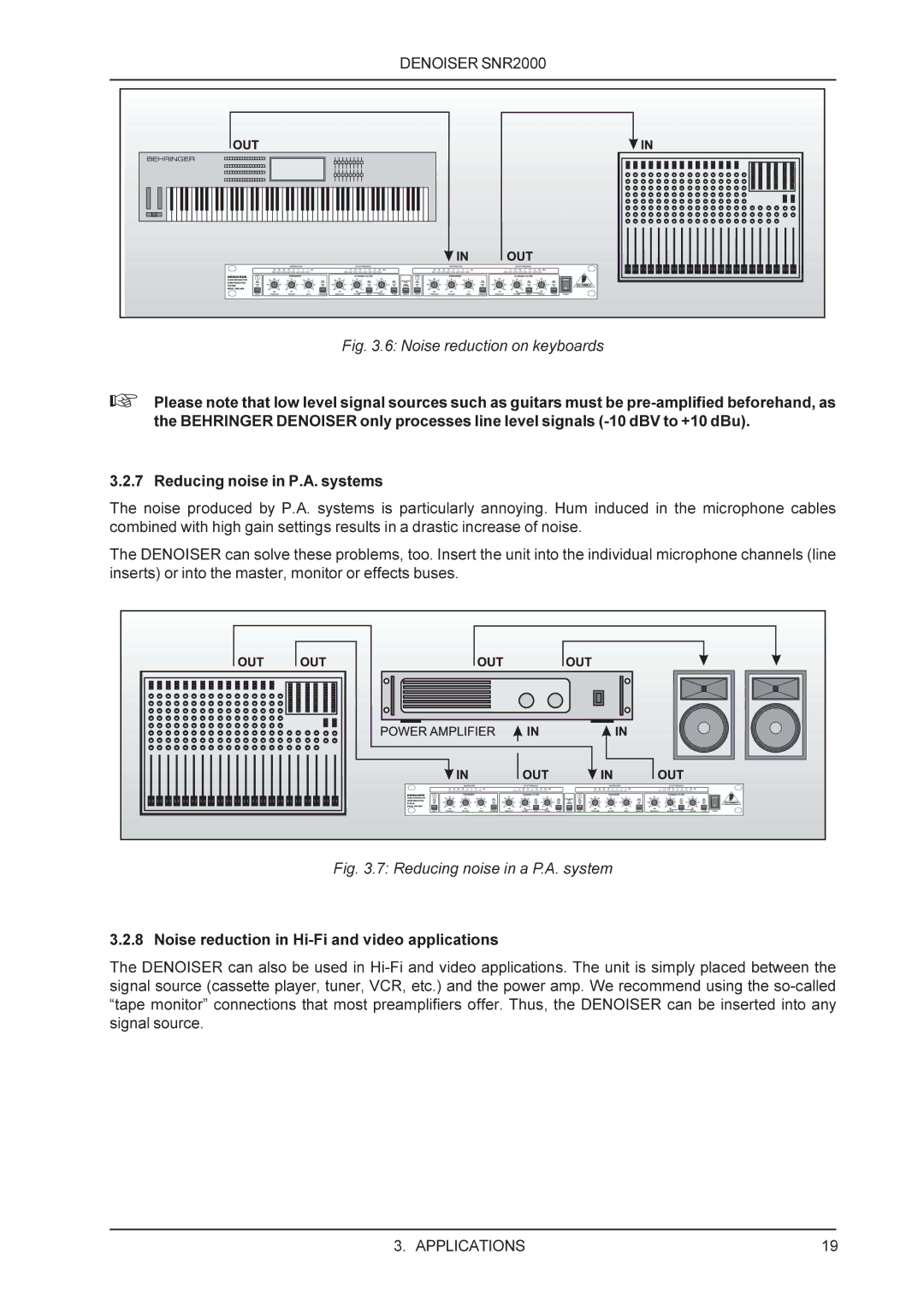 Behringer SNR2000 manual Noise reduction on keyboards 