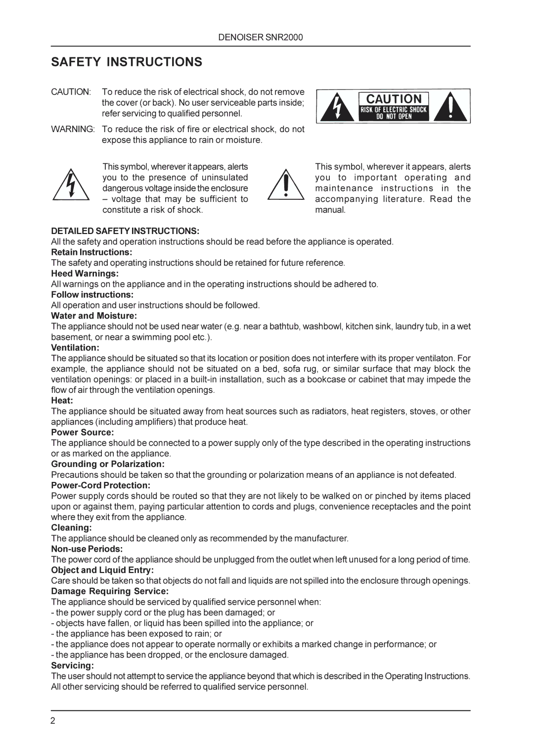 Behringer SNR2000 manual Detailed Safety Instructions 