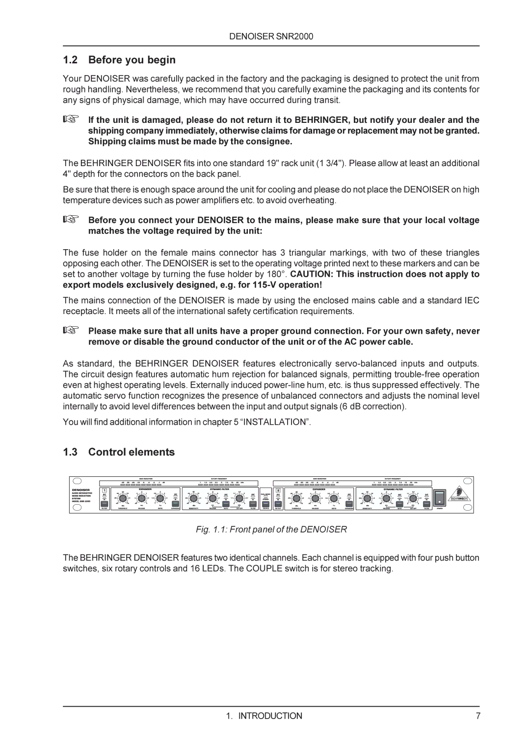 Behringer SNR2000 manual Before you begin, Control elements 