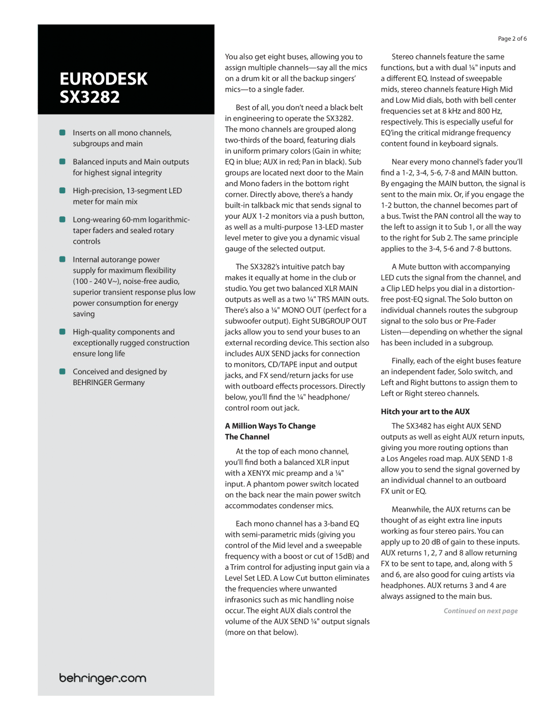 Behringer manual SX3282’s intuitive patch bay, Million Ways To Change Channel, Mute button with accompanying 