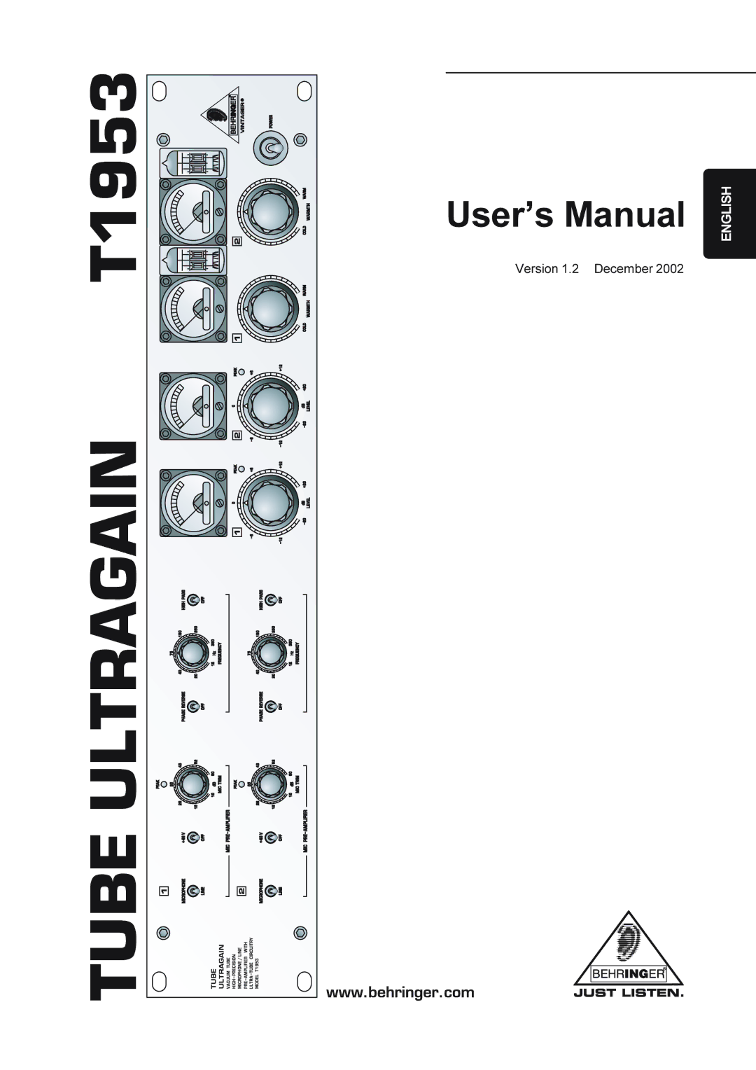 Behringer T1953 manual Tube Ultragain 