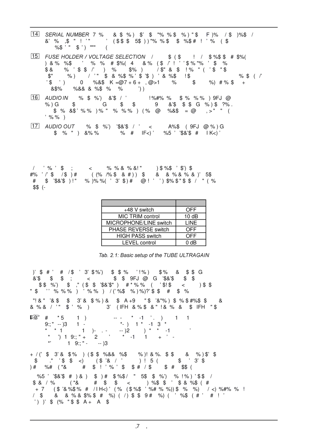 Behringer T1953 manual Operation, Tab .1 Basic setup of the Tube Ultragain 