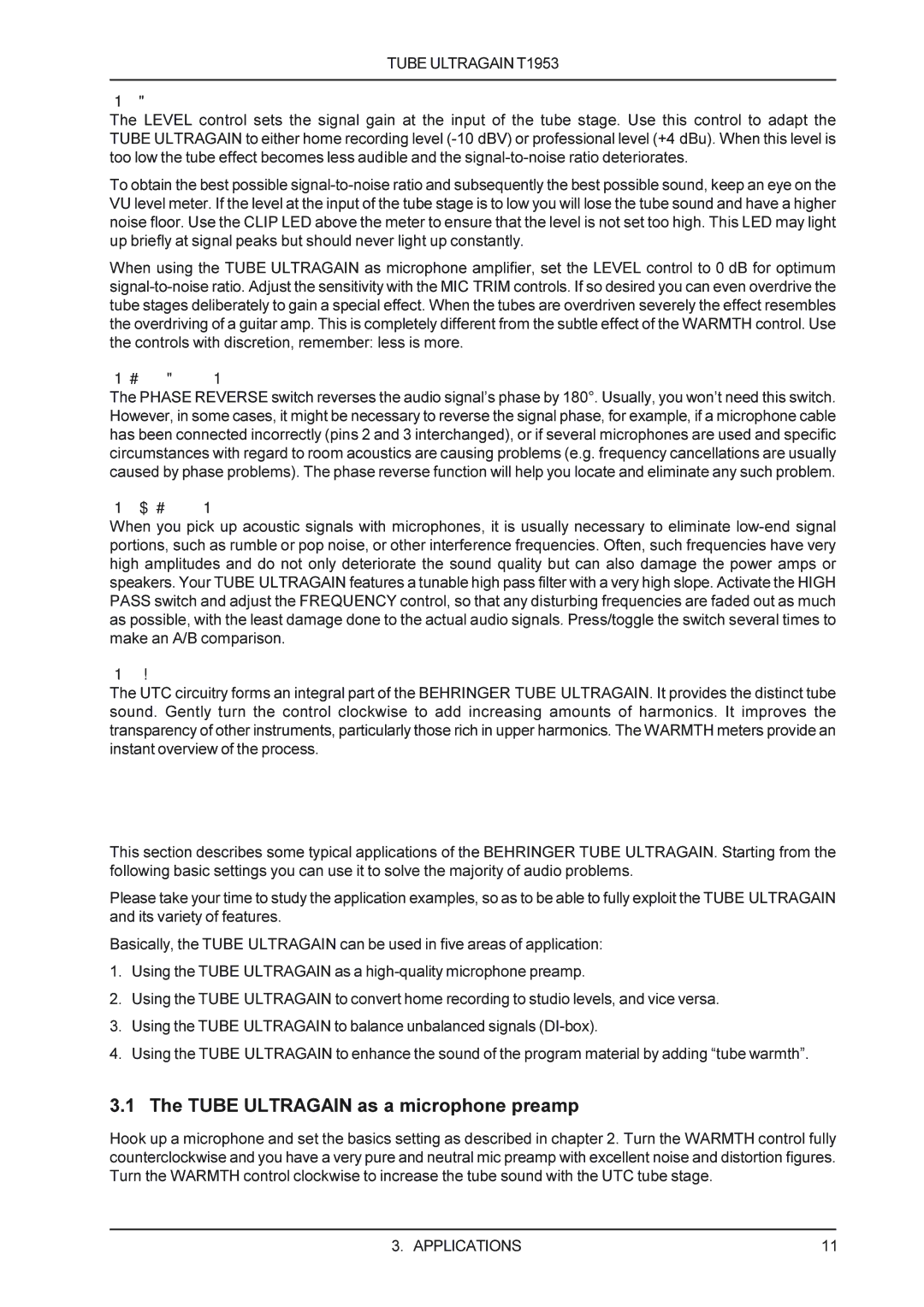 Behringer T1953 manual Applications, Tube Ultragain as a microphone preamp 