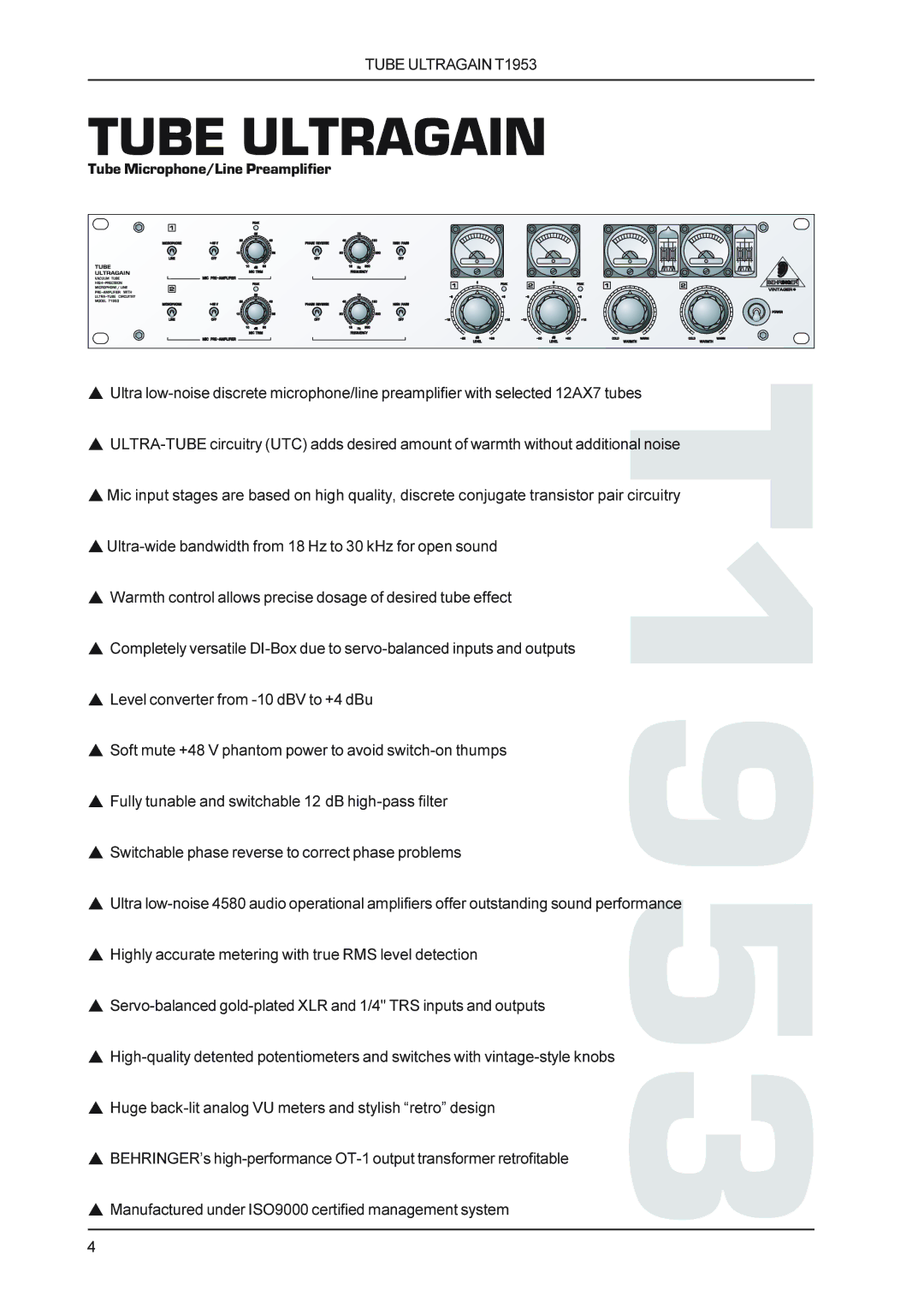 Behringer T1953 manual Tube Ultragain 