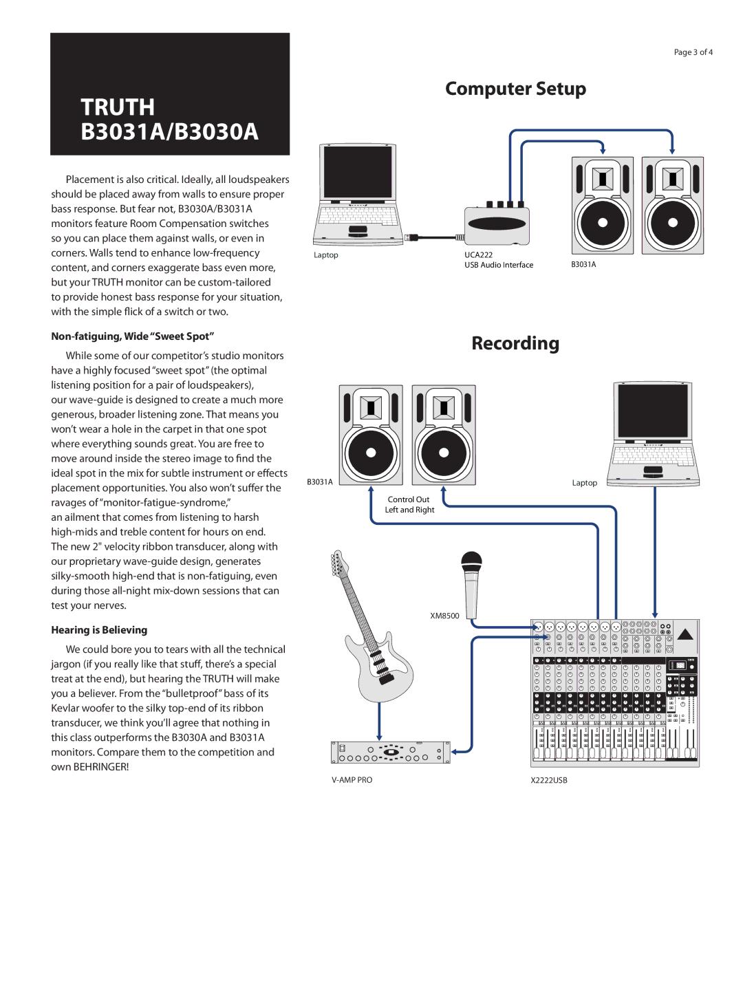 Behringer 3030A, truth B3031A manual Non-fatiguing, Wide Sweet Spot, Hearing is Believing 