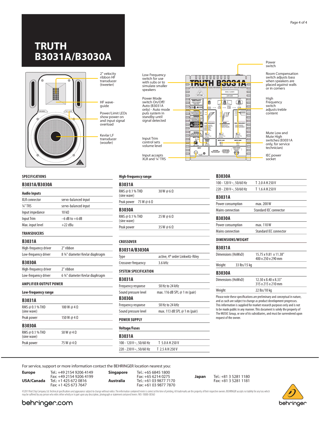 Behringer truth B3031A, 3030A manual 