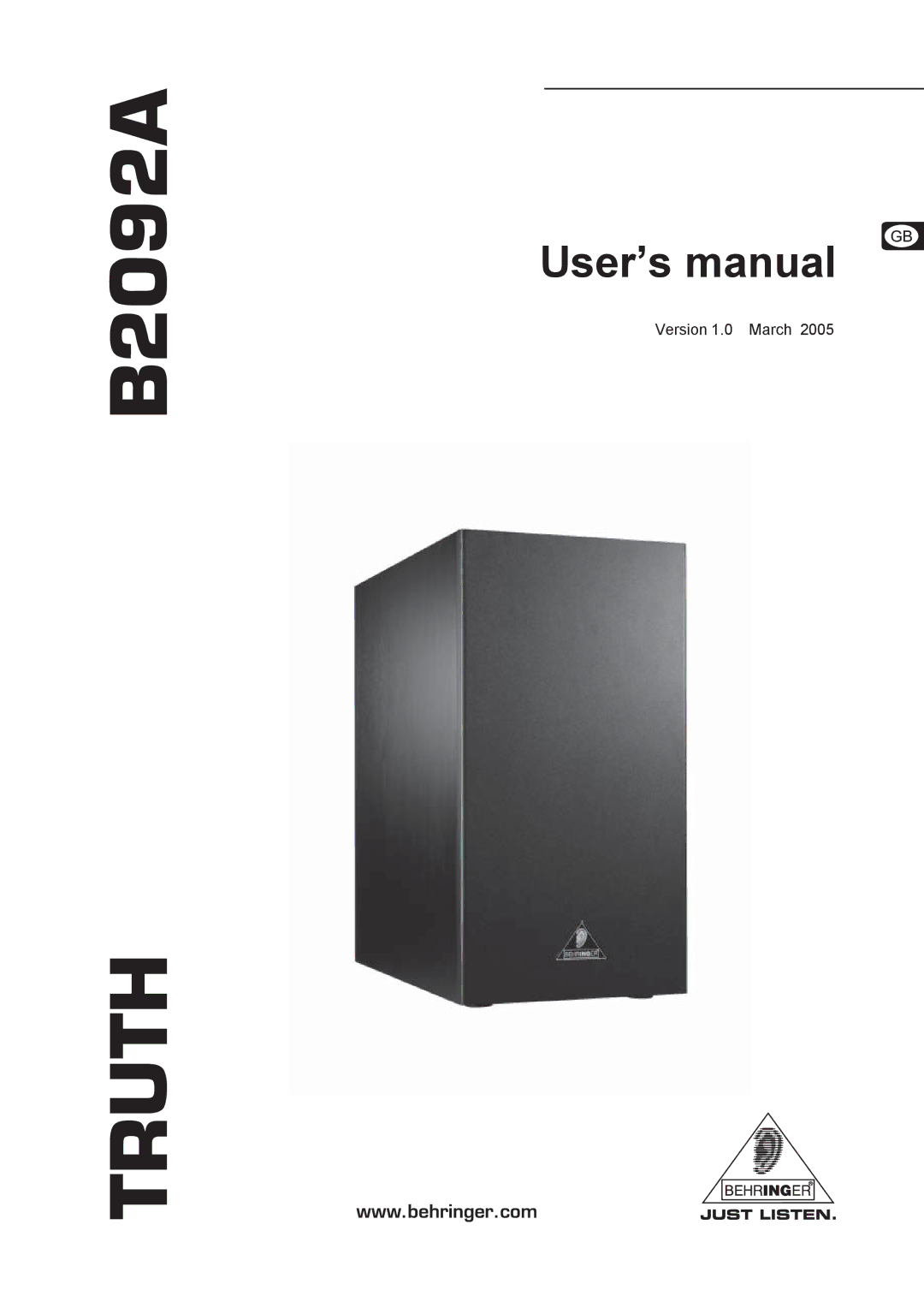 Behringer TRUTHB2092A manual Truth, Version 1.0 March 