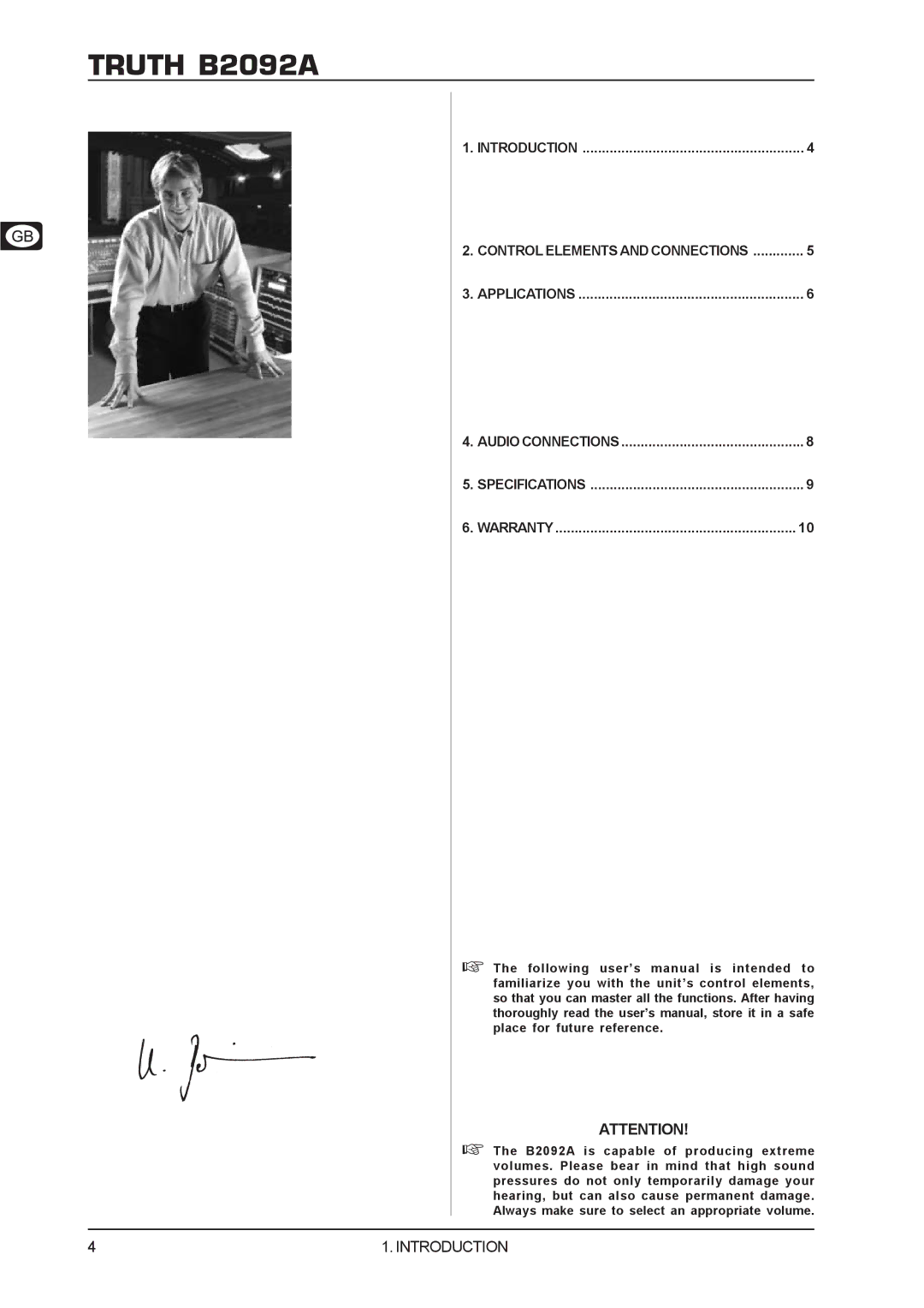 Behringer TRUTHB2092A manual Foreword, Table of Contents, Introduction 