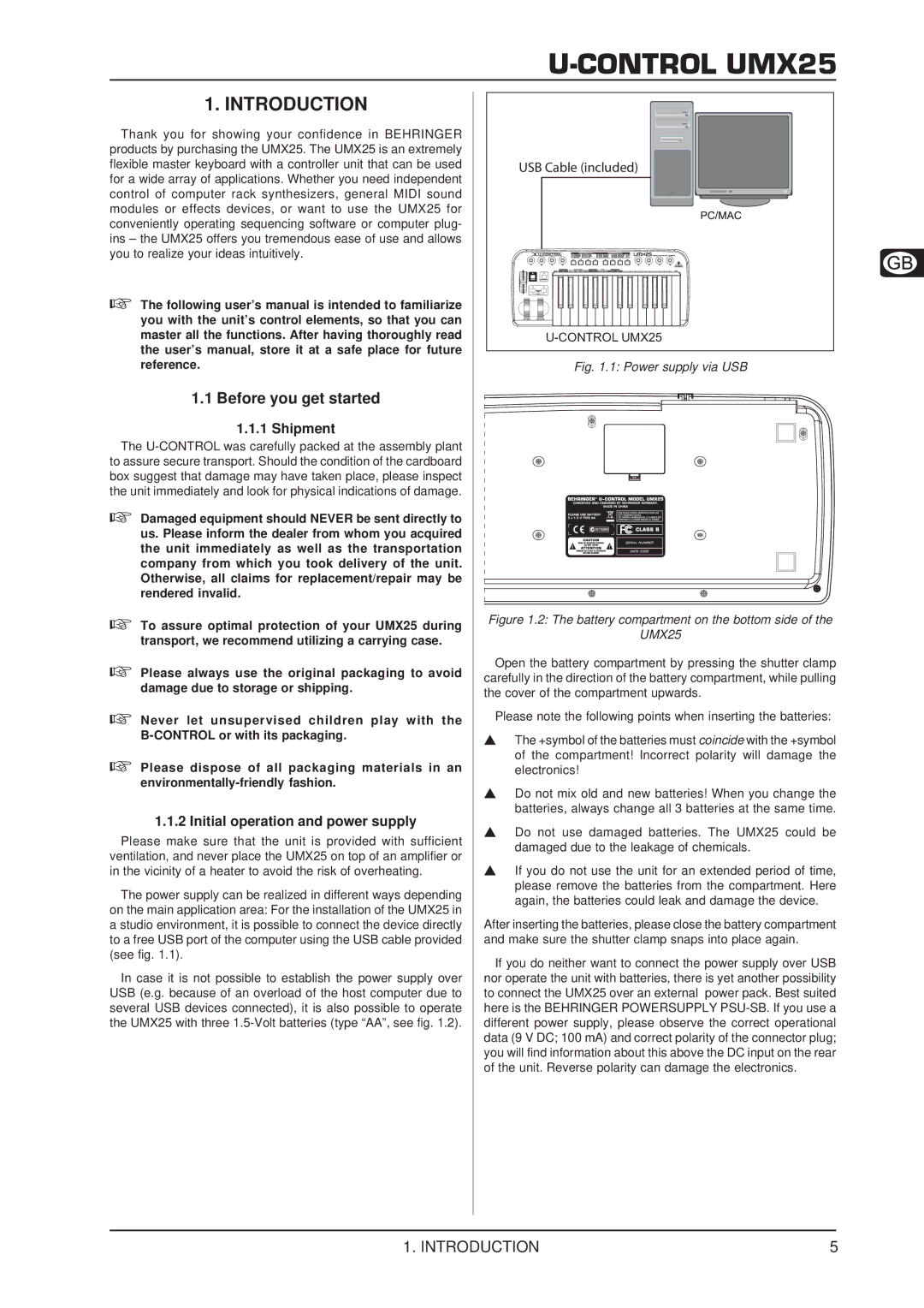 Behringer U-CONTRO LUMX25 user manual Introduction, Before you get started, Shipment, Initial operation and power supply 