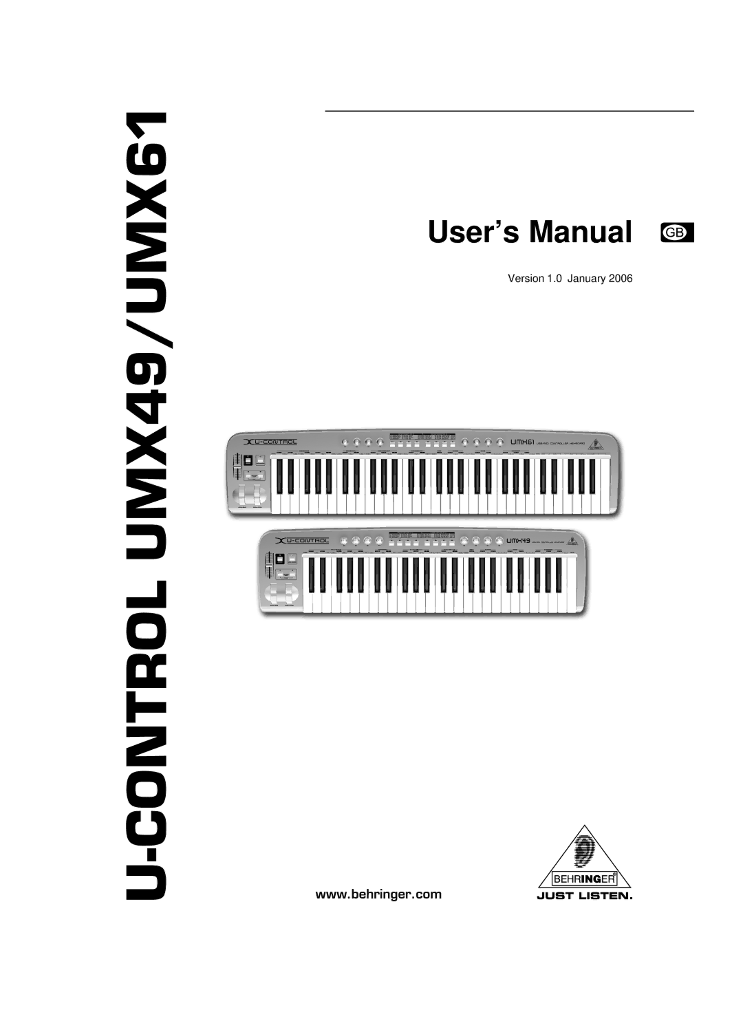 Behringer U-CONTROL UMX61, U-CONTROL UMX49 user manual Control UMX49/UMX61 