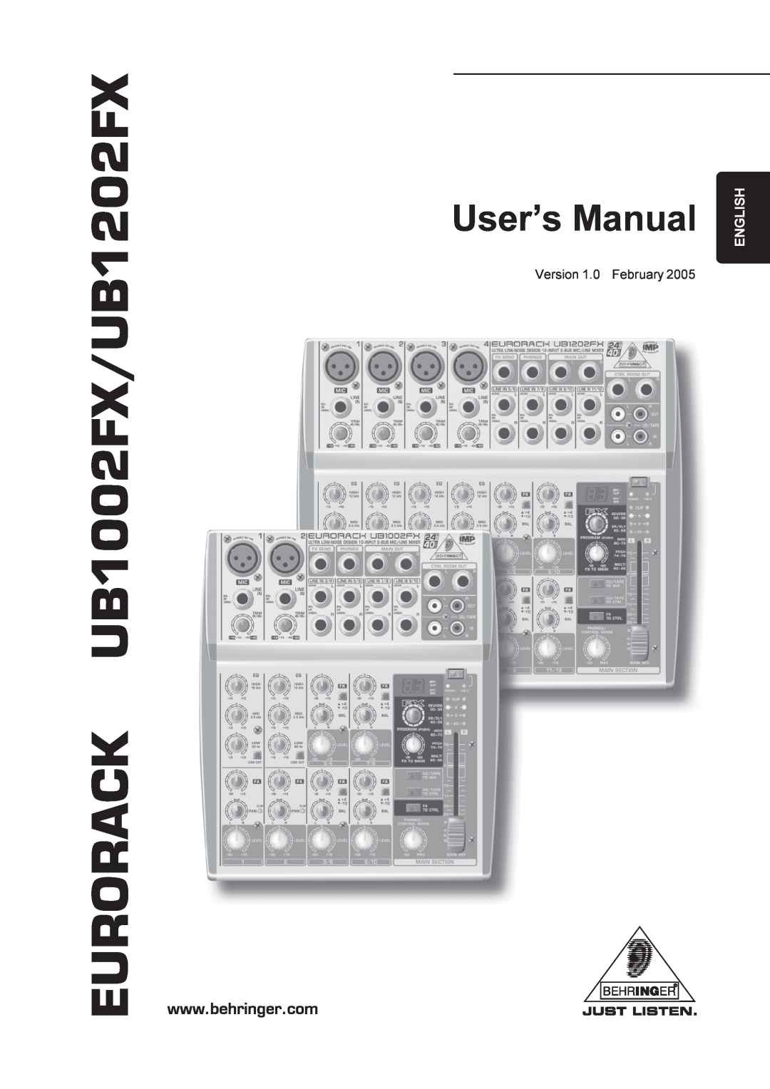 Behringer manual Version 1.0 February, EURORACK UB1002FX/UB1202FX, User’s Manual, English 