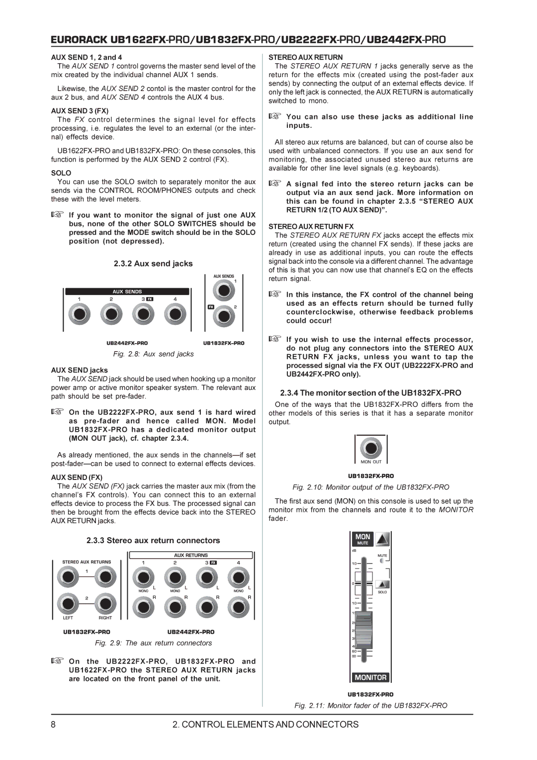 Behringer UB2442FX-PRO, UB2222FX-PRO, UB1622FX-PRO, UB1832FX-PRO manual AUX Send 3 FX, AUX Send FX, Stereo AUX Return FX 