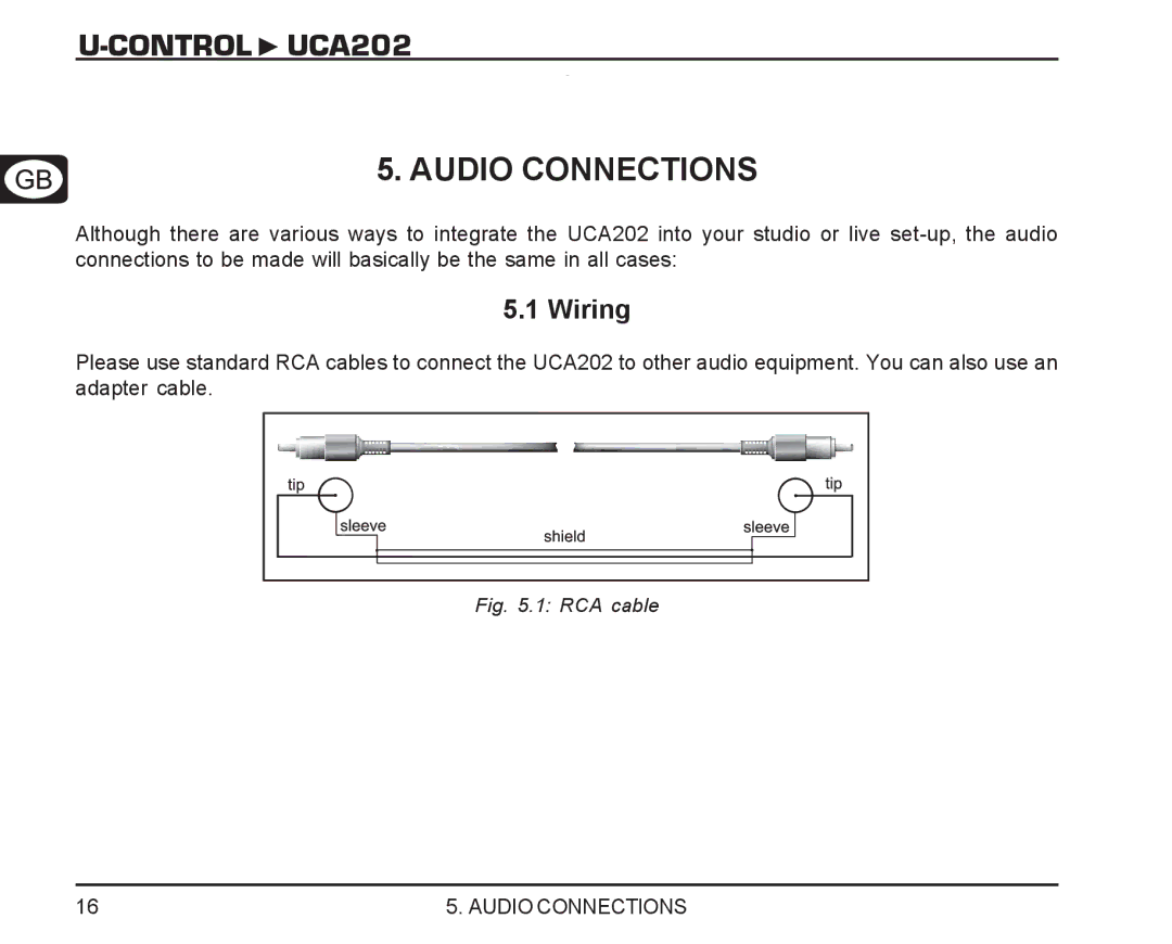 Behringer manual Control UCA202 Audio Connections, Wiring 