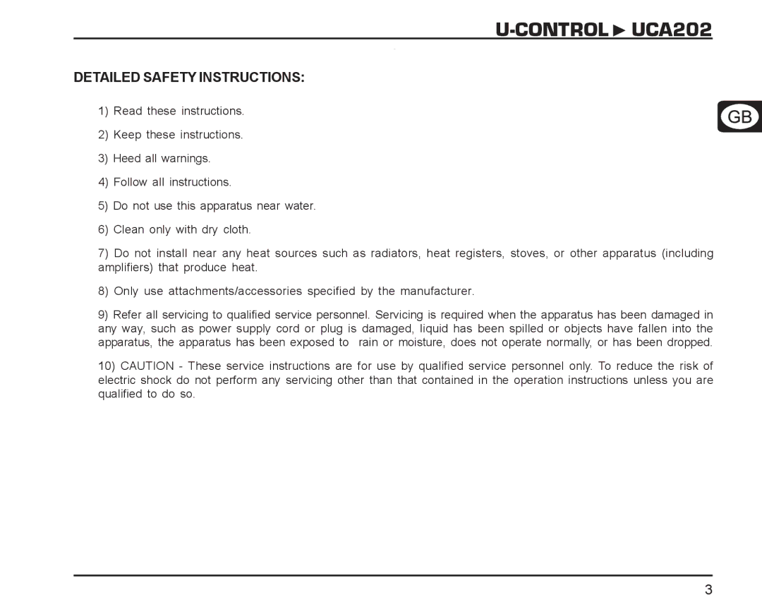 Behringer manual Control UCA202, Detailed Safety Instructions 