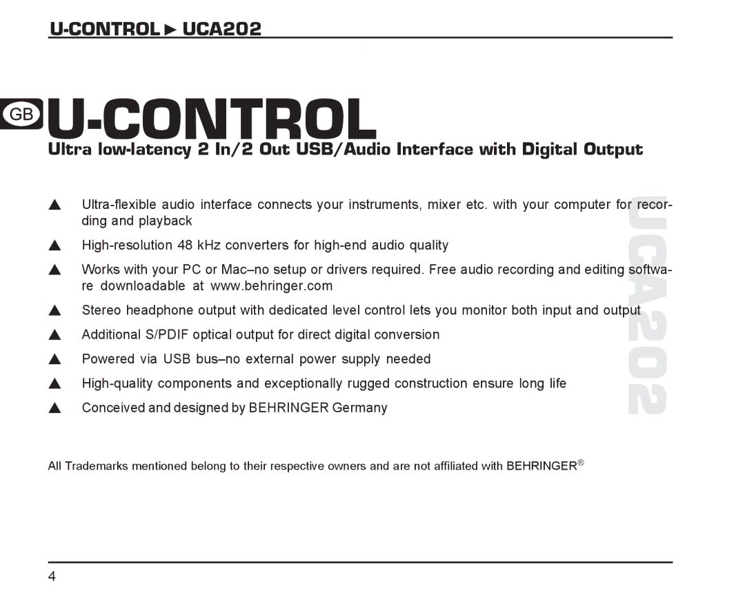 Behringer UCA202 manual Control 