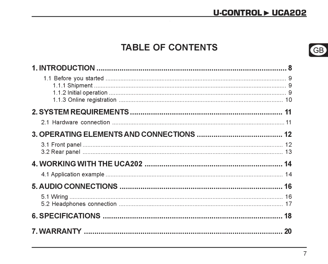 Behringer UCA202 manual Control 