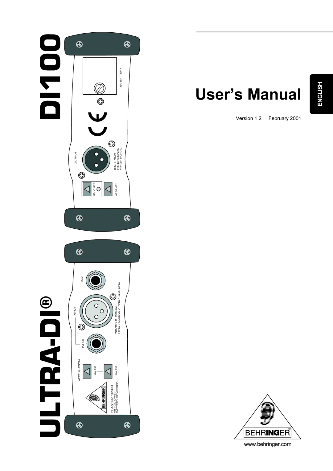 Behringer ULTRA-DI DI100 manual User’s Manual 