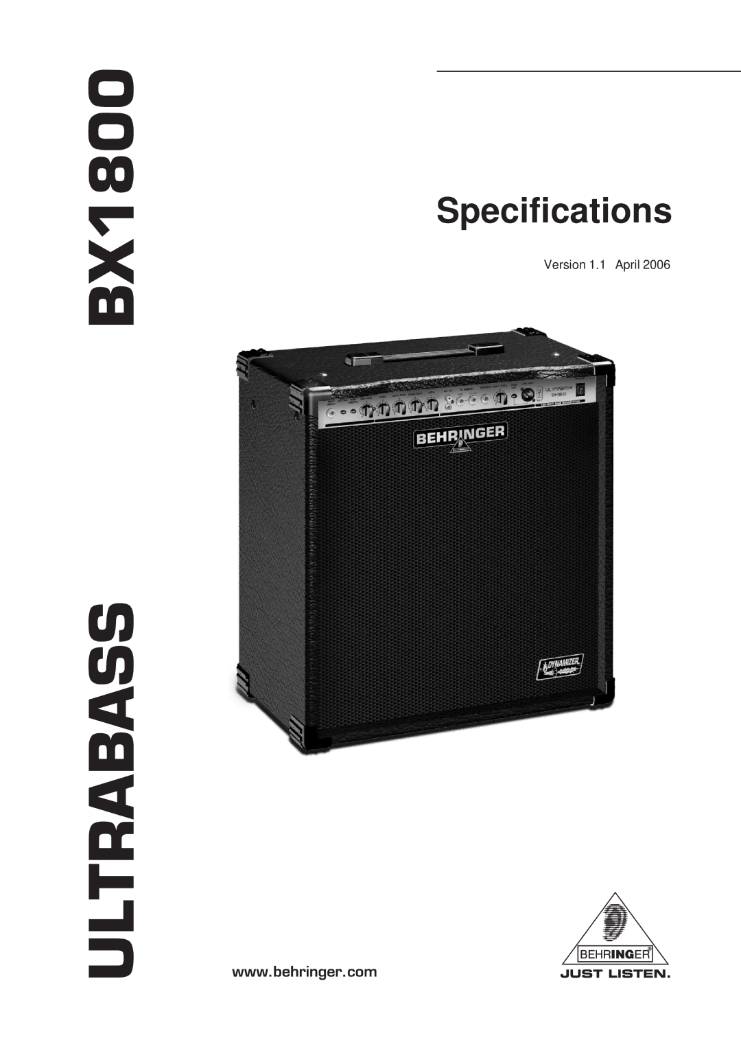 Behringer ULTRABASS BX1800 specifications Ultrabass 