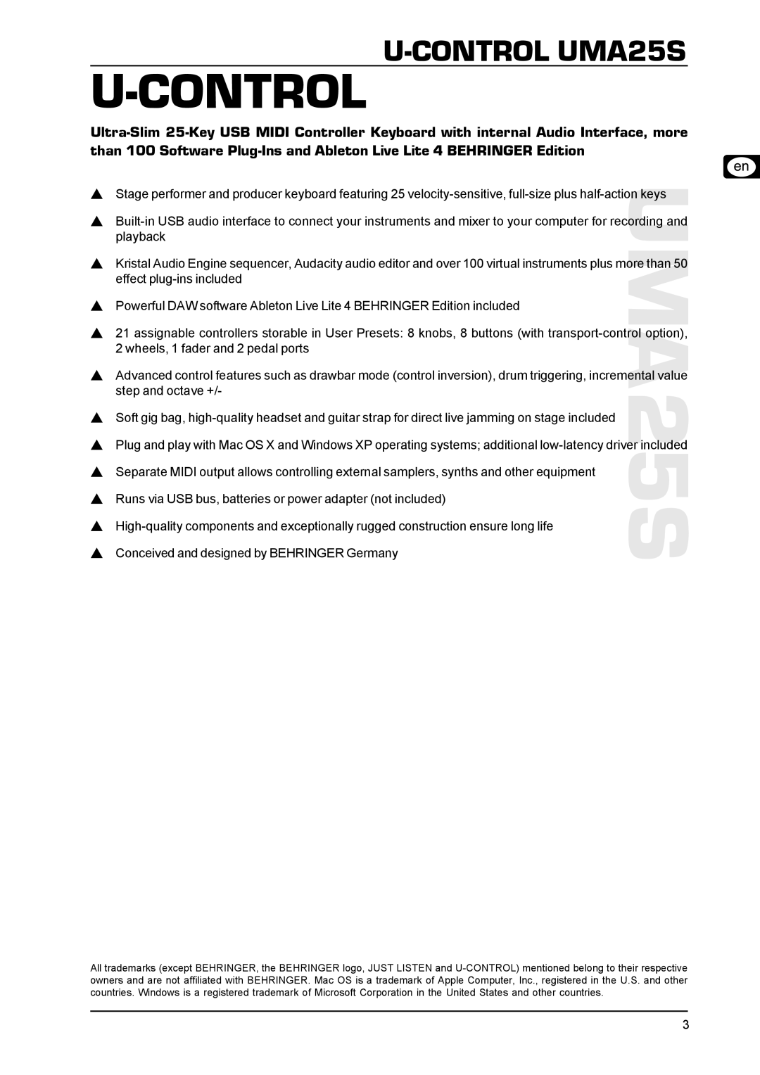 Behringer UMA25S user manual 