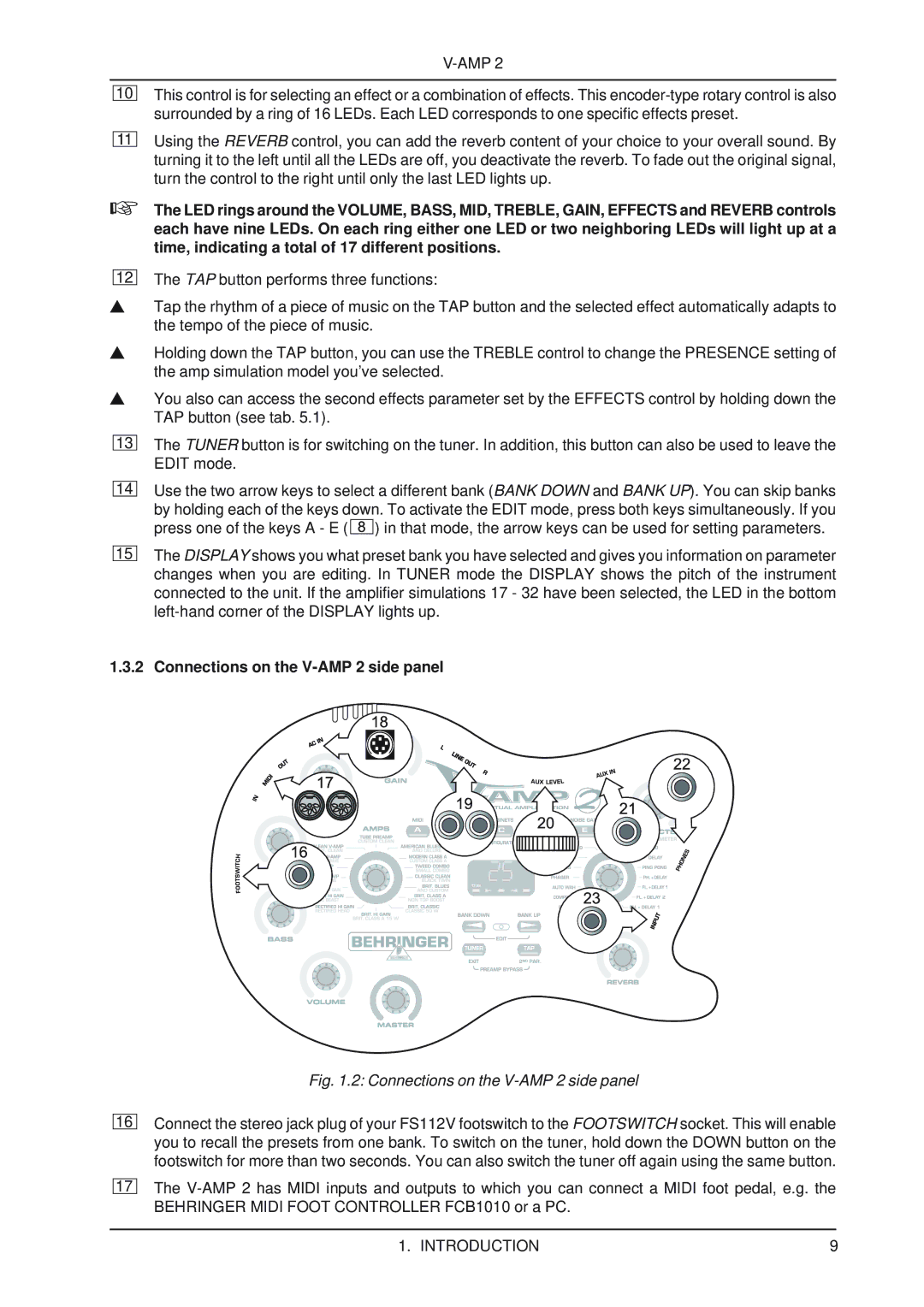 Behringer V-AMP2 user manual Connections on the V-AMP 2 side panel 