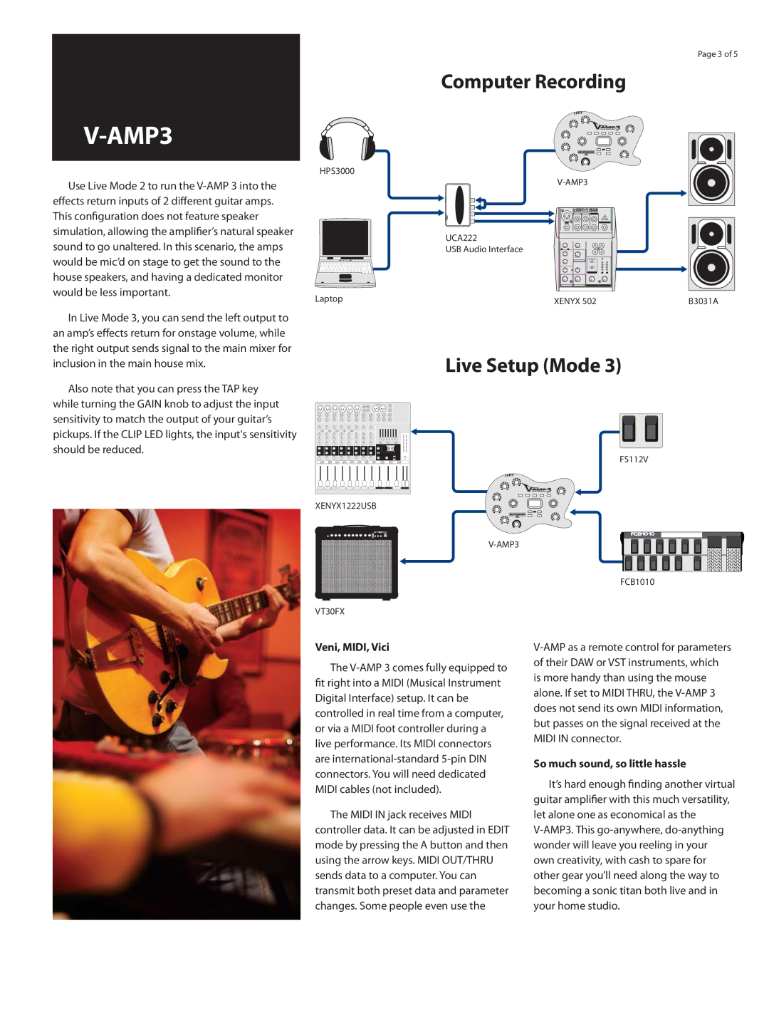 Behringer V-Amp3 manual Veni, MIDI, Vici, So much sound, so little hassle 