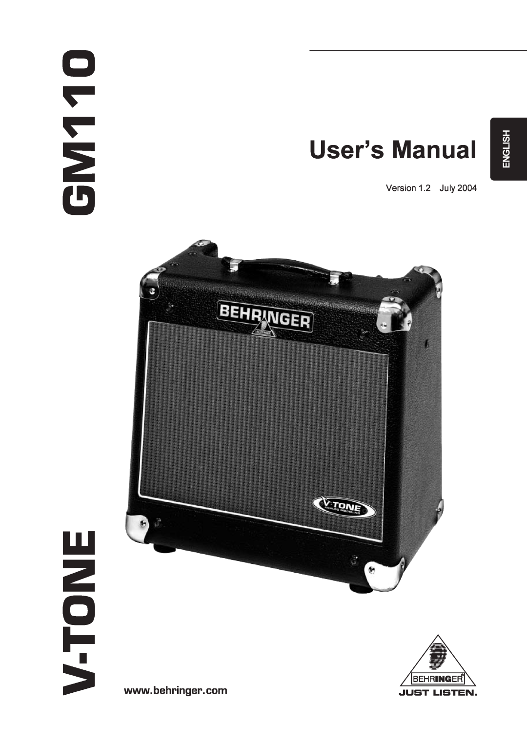 Behringer V-TONEGM110 manual GM110 V-TONE, English 