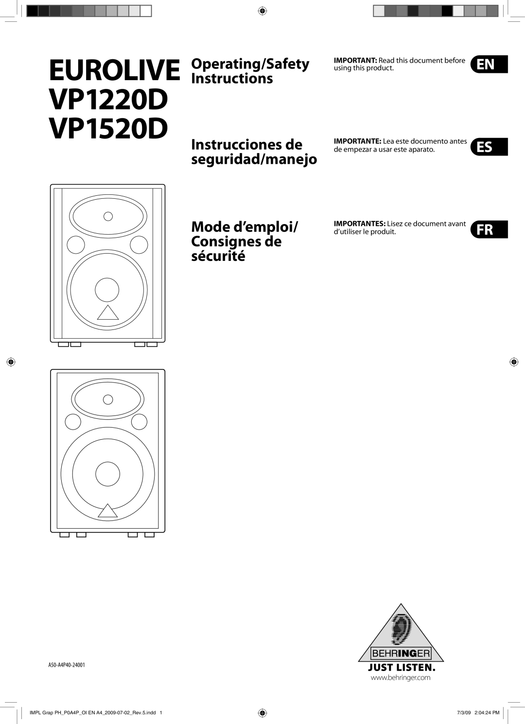 Behringer VP1520D manual Instrucciones de seguridad/manejo, Using this product, De empezar a usar este aparato 