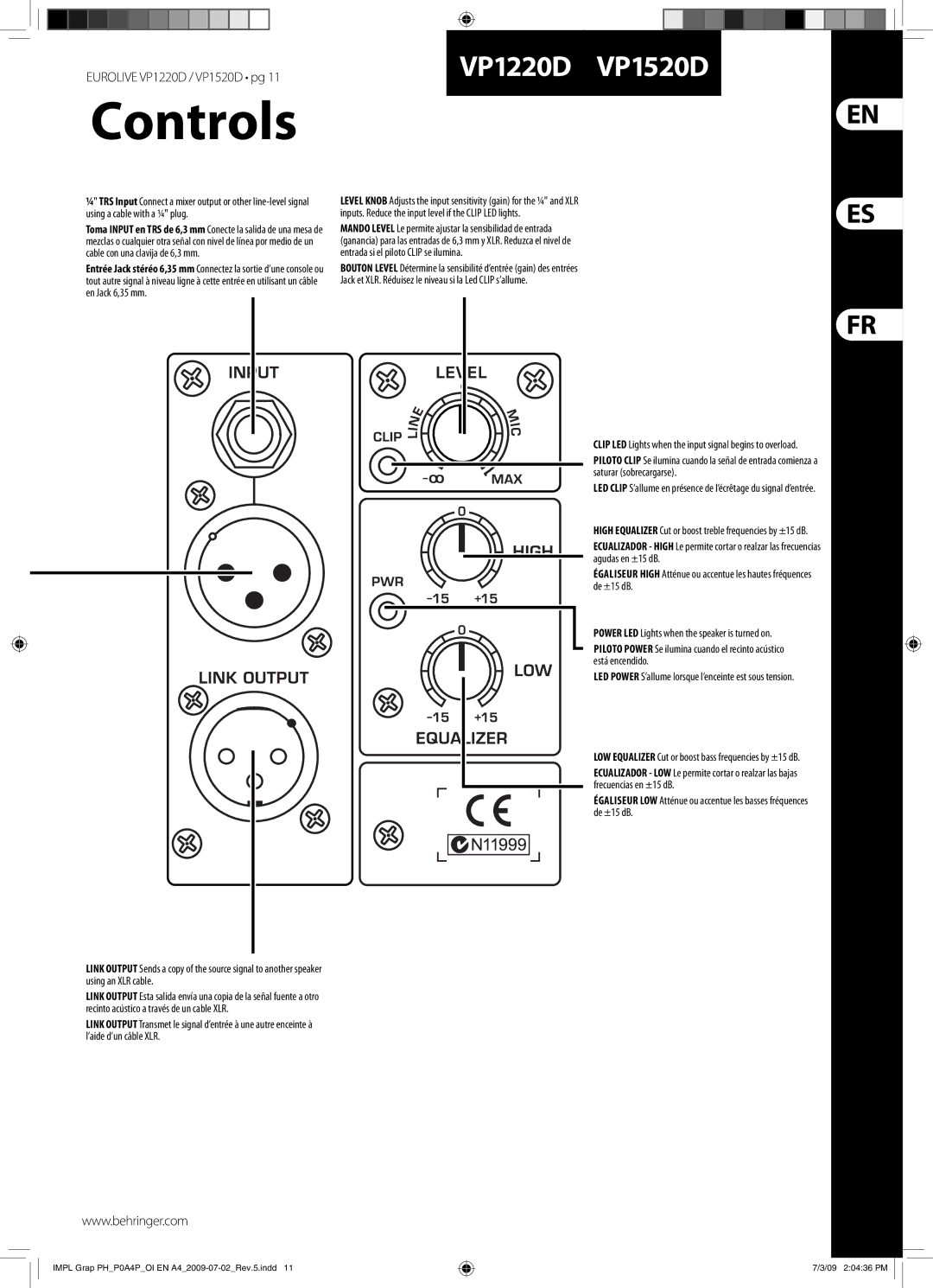 Behringer VP1520D manual Controls 