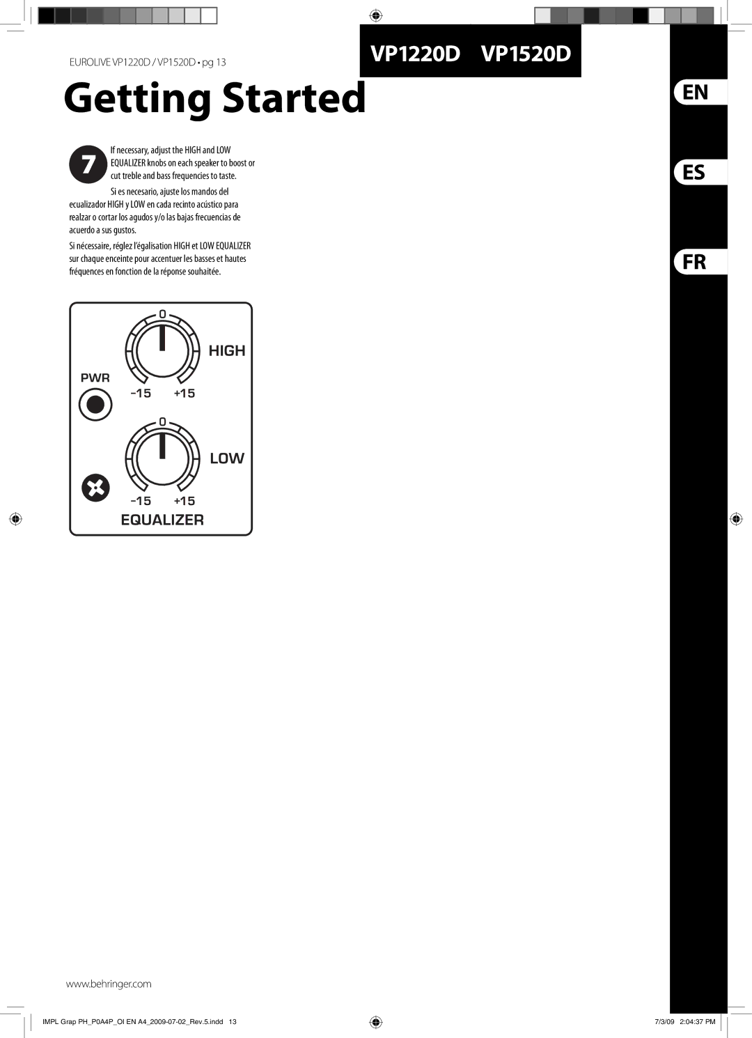 Behringer VP1520D manual Getting Started 