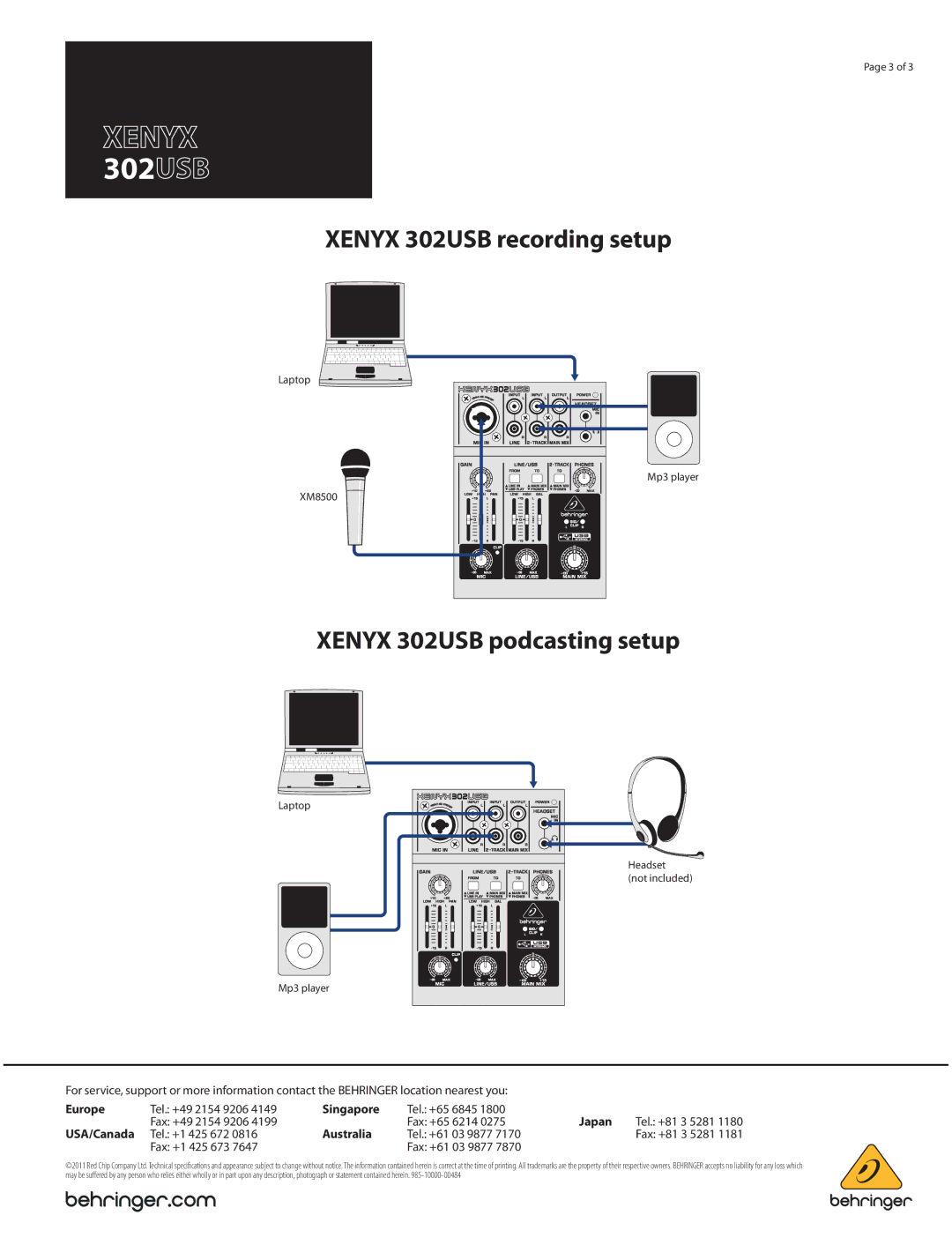 Behringer Xenyx 302 USB manual Xenyx 302USB recording setup, Xenyx 302USB podcasting setup 