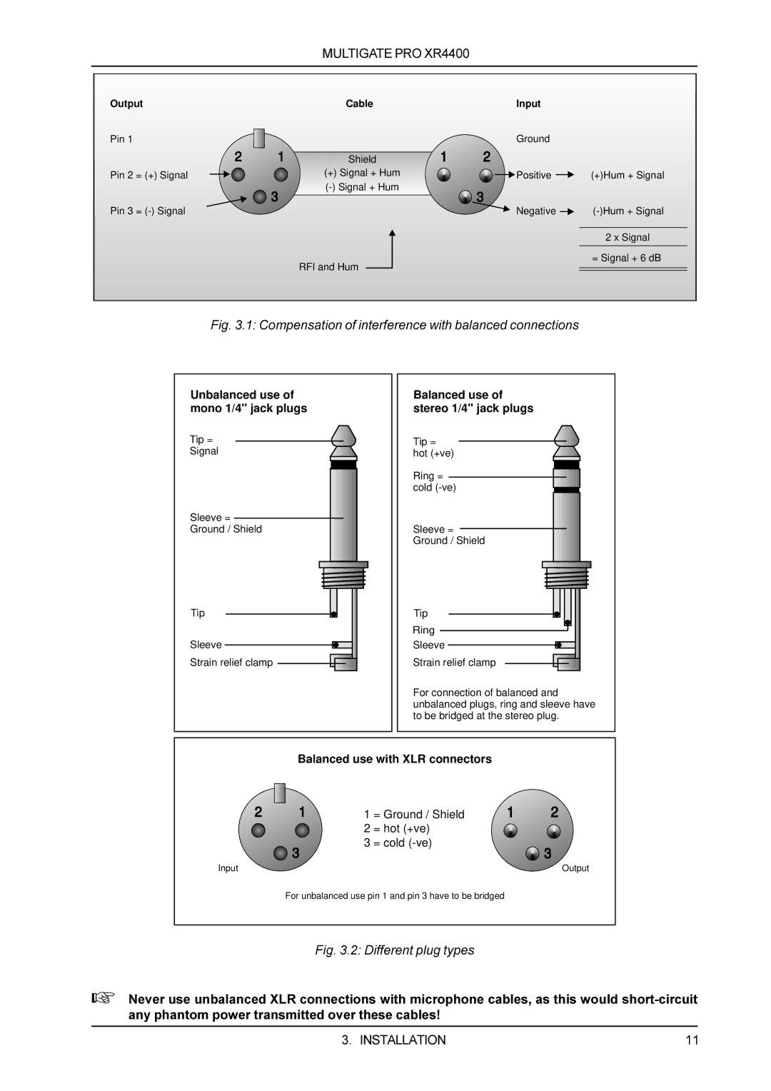 Behringer XR4400 manual Compensation of interference with balanced connections 