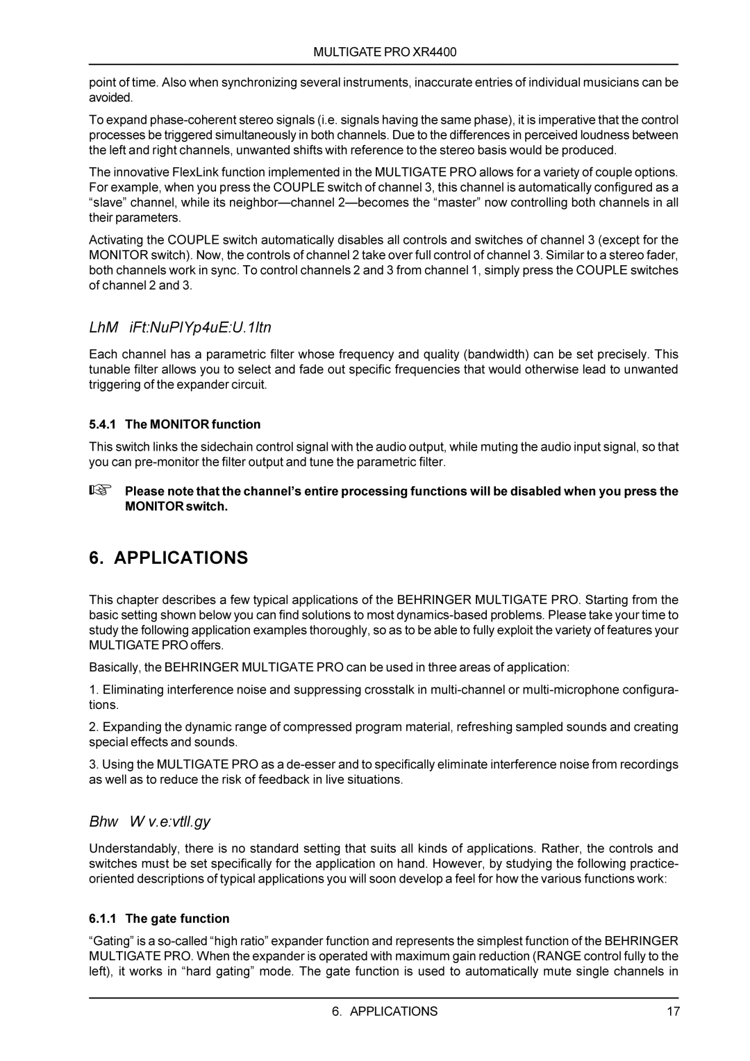 Behringer XR4400 manual Applications, Sidechain filter, Basic setting 