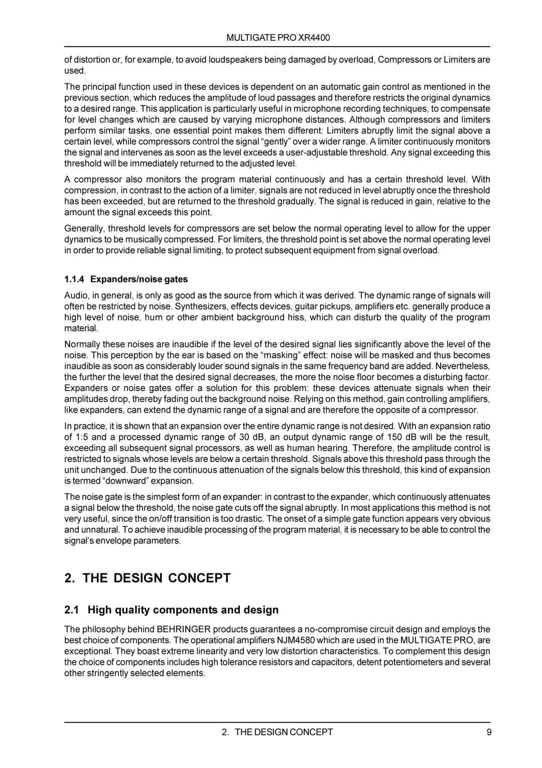 Behringer XR4400 manual Design Concept, High quality components and design 