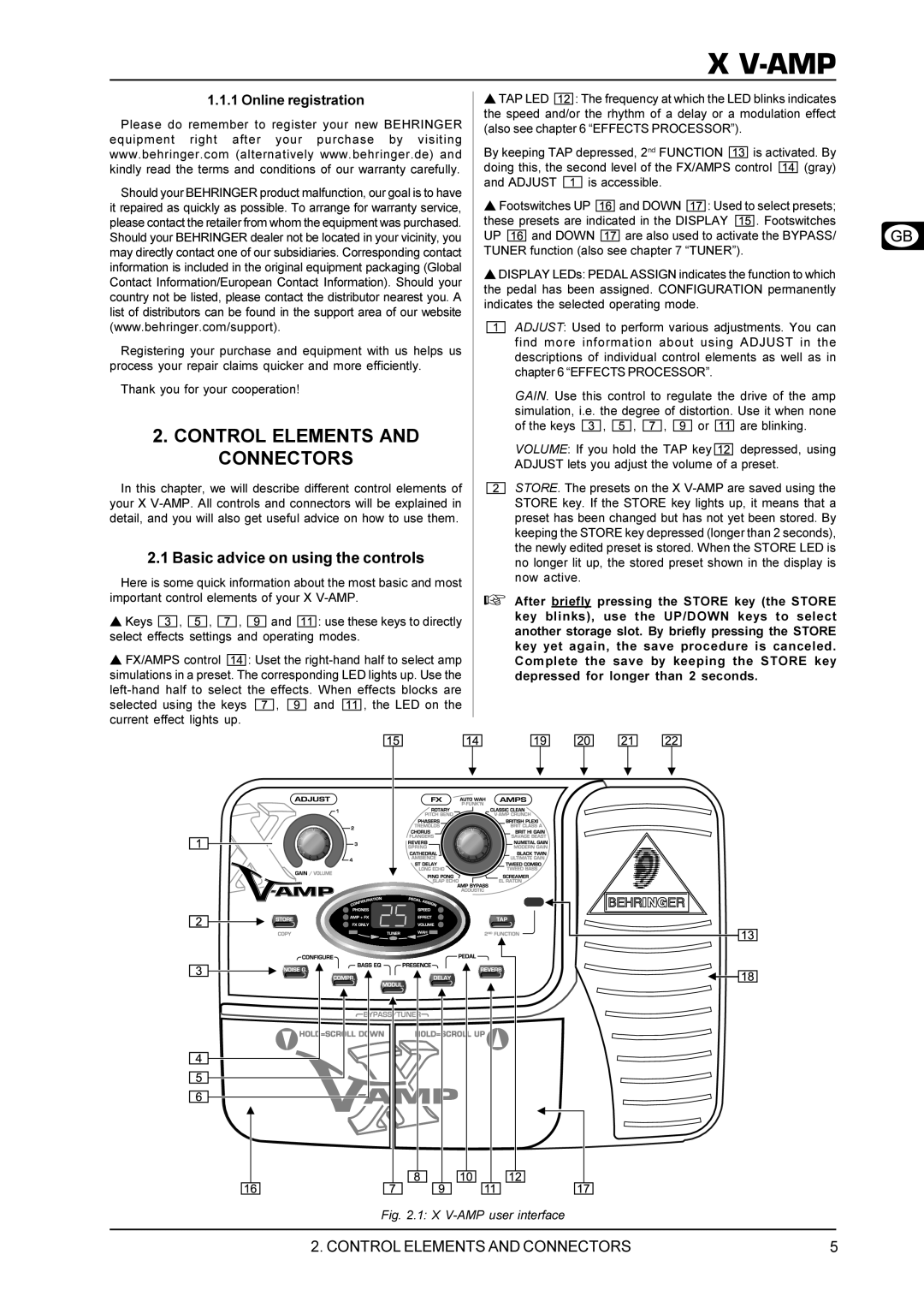 Behringer XV manual Control Elements and Connectors, Basic advice on using the controls, Online registration 