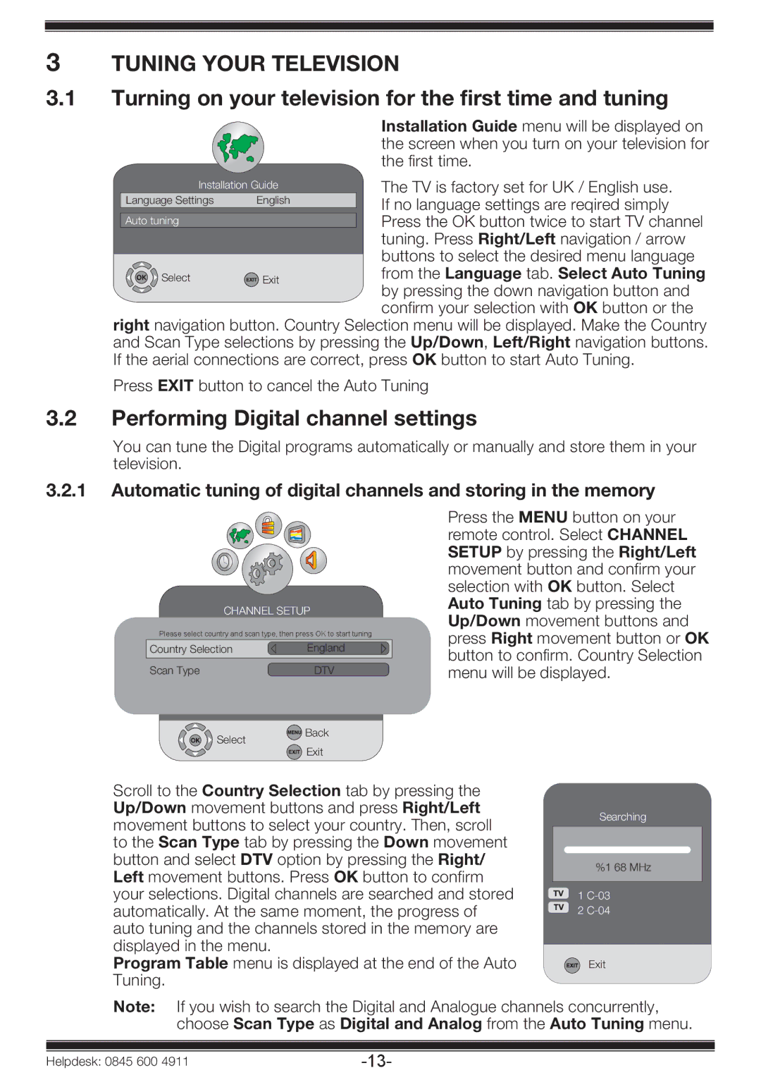 Beko 19WLP530HID Turning on your television for the first time and tuning, Performing Digital channel settings 