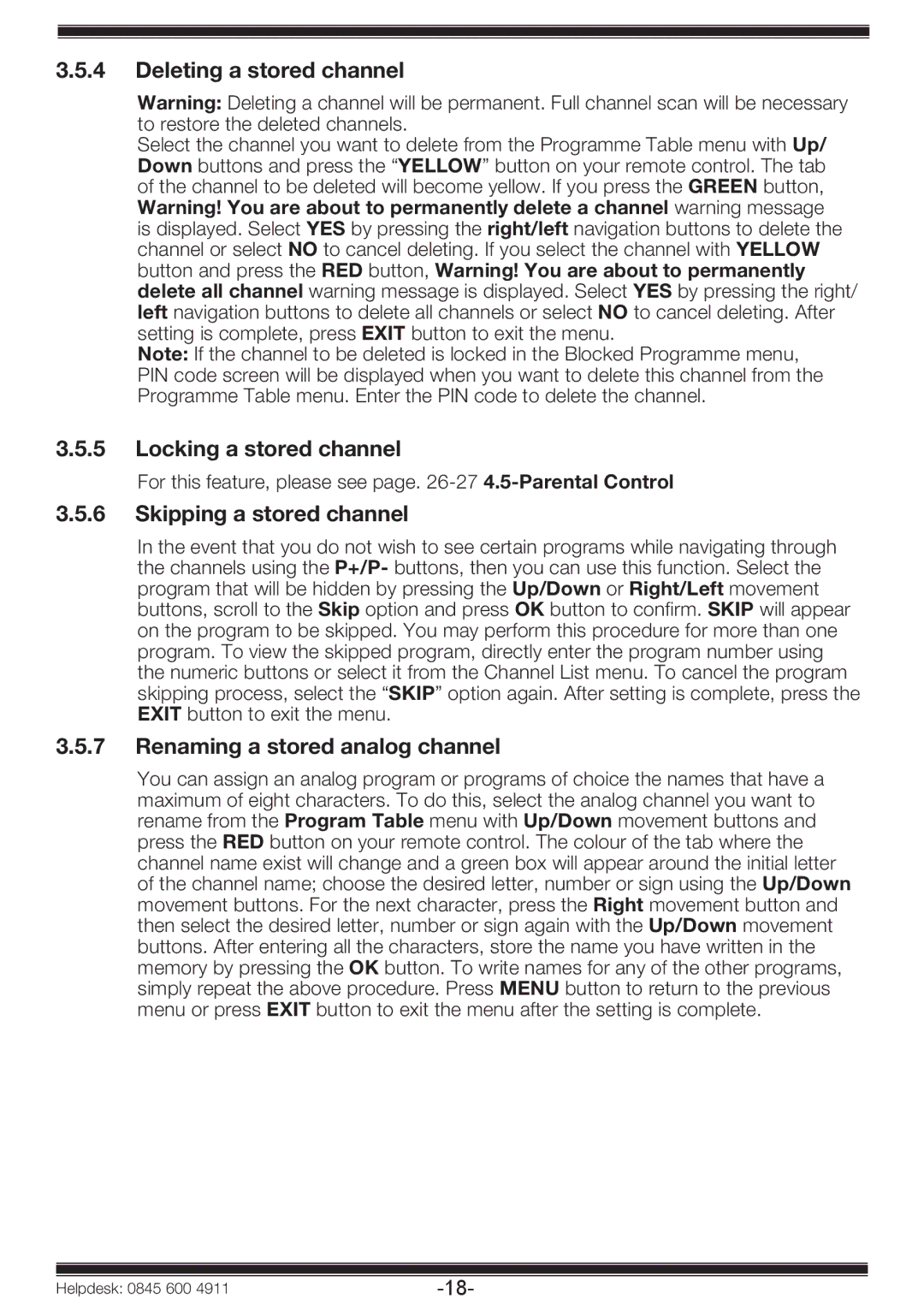 Beko 19WLP530HID operating instructions Deleting a stored channel, Locking a stored channel, Skipping a stored channel 