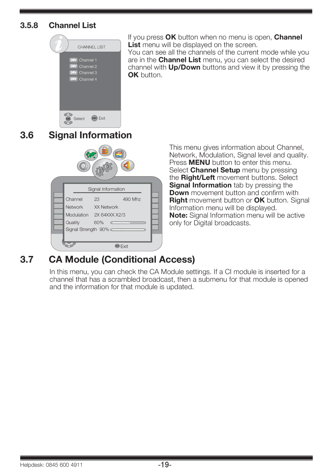 Beko 19WLP530HID operating instructions Signal Information, CA Module Conditional Access, Channel List 